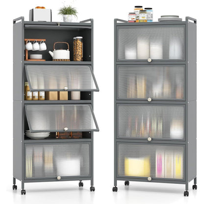Keukentrolley – Opbergkast – Serveerwagen – Keukenkast – Trolley – 5 Lagen – 360° Zwenkwieltjes – Anti-Kantel Kits – Wit – Met Kunststof Deuren