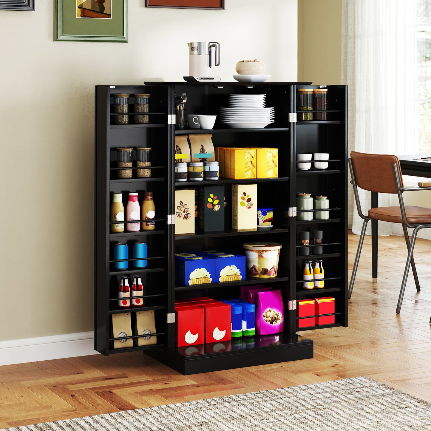Dressoir – Buffetkast – Opbergkast – Ladekast – Keukenkast – 12 Zijplanken – Verstelbare Legplanken – Stevig Metaal & Hout – Brede Bovenblad