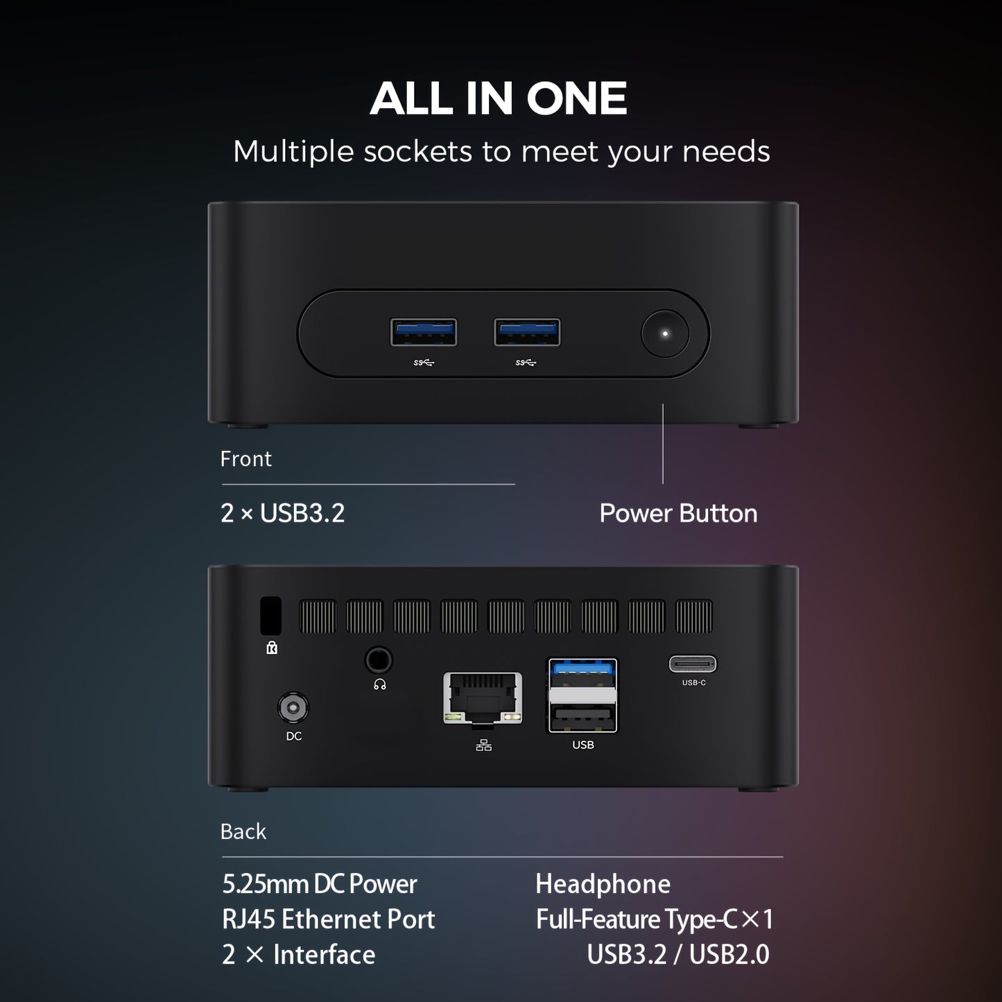 Mini PC – Mini Desktop Computer – Compact PC – Kleine Computer – Windows PC – 16GB DDR4 – 512GB SSD – Intel N150 CPU – 4K@60Hz Display – USB Type A & C – Wifi 5.0 – RJ45 Ethernet