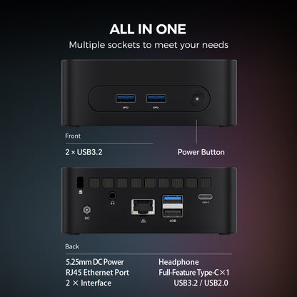 Mini PC – Mini Desktop Computer – Compact PC – Kleine Computer – Windows PC – 16GB DDR4 – 512GB SSD – Intel N150 CPU – 4K@60Hz Display – USB Type A & C – Wifi 5.0 – RJ45 Ethernet
