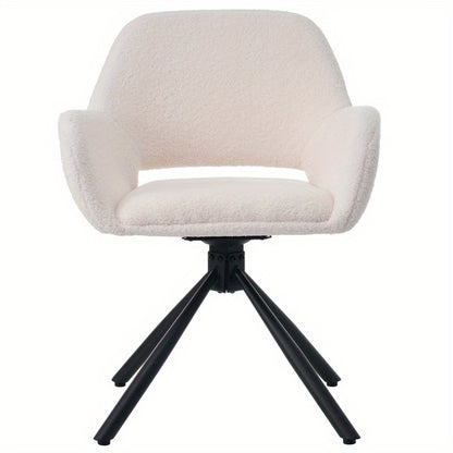 Sherpa Stoelen – Eetkamerstoelen – Bureau Stoelen – Woonkamerstoelen – Zithoek Stoelen – Zachte Sherpa Bekleding – Stevige Metalen En Houten Frame – Wit – Set Van 4