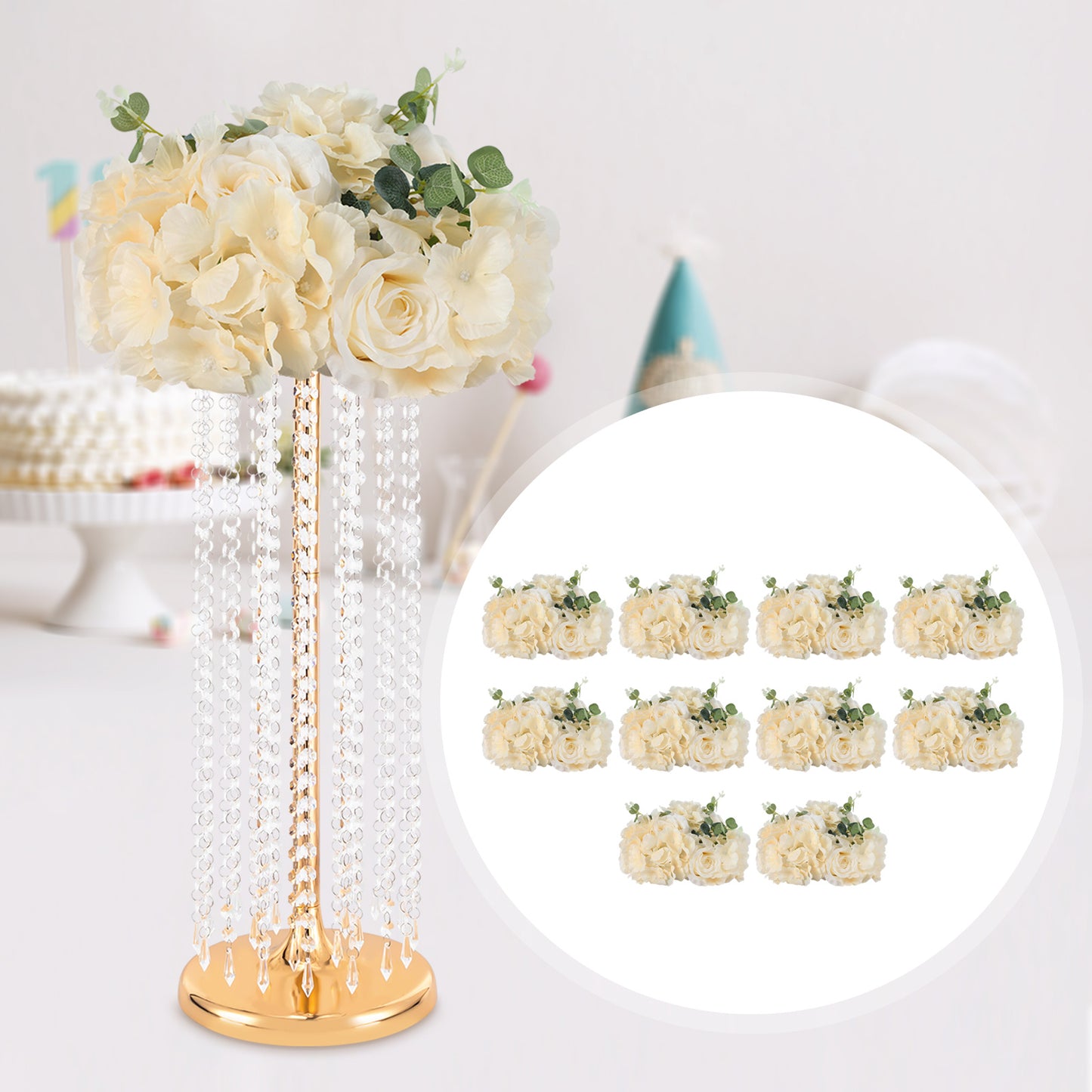 Champagne Kunstrozen – Kunstbloemen – Neprozen – Bloemstukken – Bloemdecoratie – 10 Stuks – 40x40x20 cm – Onderhoudsvrij – Herbruikbaar