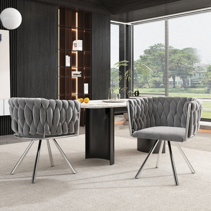 Draaifauteuil – Fauteuil – Stoel – Loungefauteuil – Relaxstoel – Velvet Fluweel – Met Metaal Frame – Draaibaar – Set van 2 – Grijs/Zilverkleurig