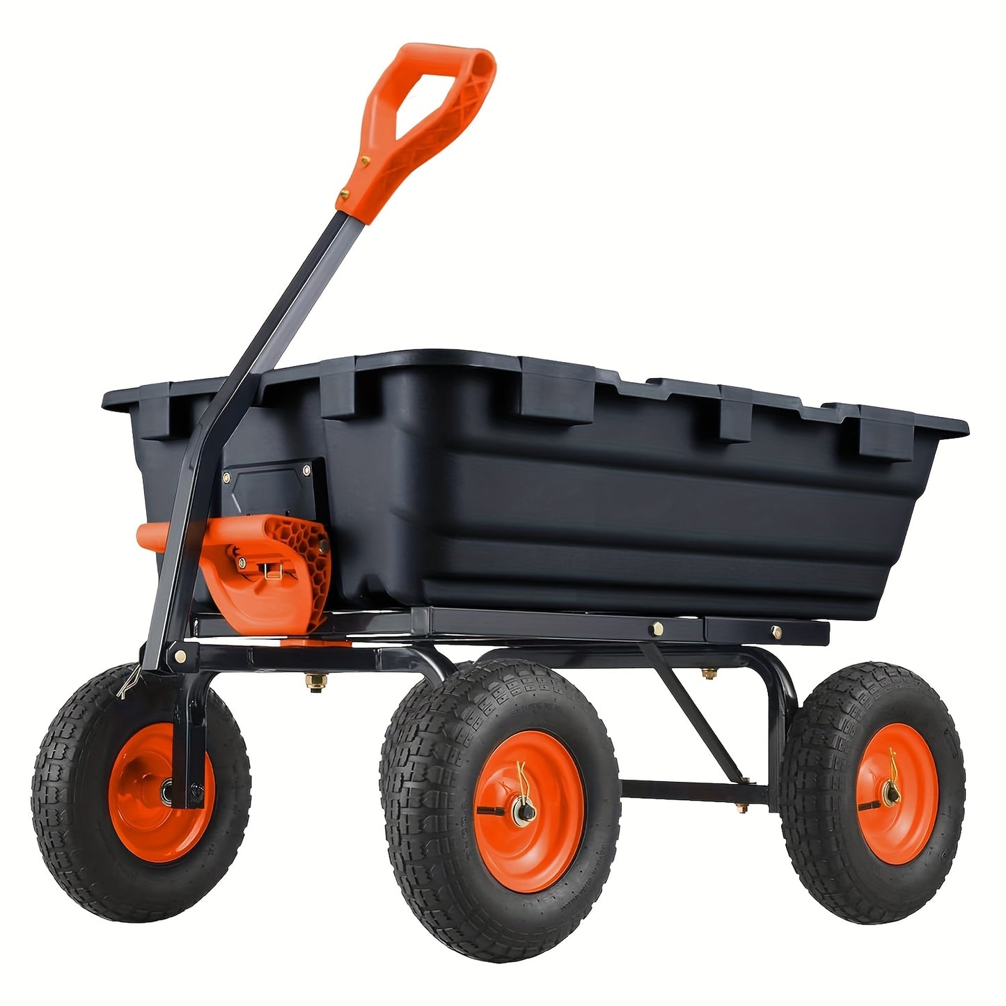 362.87 KG Garden Dump Carts, Heavy Duty Yard Cart, 4 Wheel Wheelbarrow with 25.4cm Tires, 180°Rotating Handle, Steel Frame and Quick Release System for Plants, Soil, Sand, in Courtyard, Beach, Farm