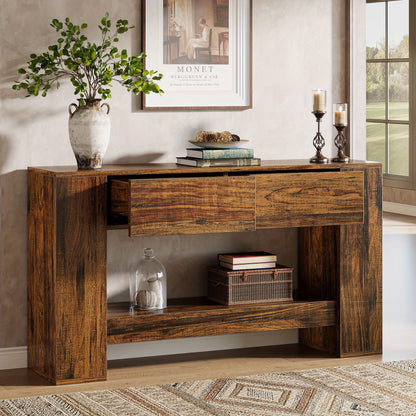 Extra Lange Haltafel – Halmeubel – Sofa Tafel – Sidetable – Wandtafel – 139,95 cm Lang – Verborgen Lades en Open Planken – Stevige MDF Houtlook – Eenvoudig Te Monteren