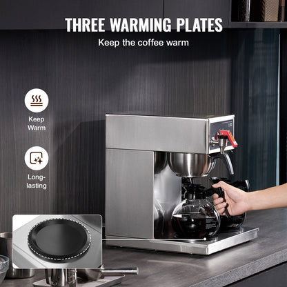 Filterkoffiezetapparaat – Koffiezetter – Filterkoffiemachine – Koffiemachine – Drip Coffee Machine – 12 Koppen Capaciteit – 3 Glazen Kannen Met Warmhoudplaat