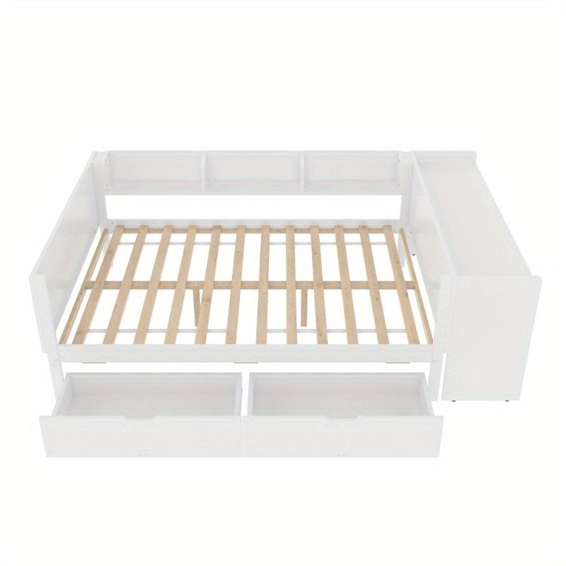 Bedframe – Platformbed – Slaapbank – Opbergbed – Werkplekbed – Met Ingebouwd Bureau – Ruime Laden – Ruimtebesparend – Hoogwaardige Kunststof & Metaal – Kingsize – Gemakkelijk te Monteren