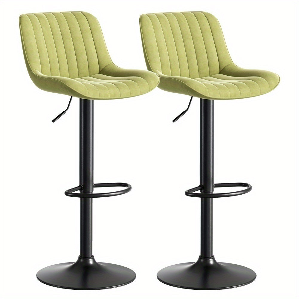 Barstoel – Barkruk – Barstoel Kruk – Keukenstoel – Barstoel Stoel – Set van 2 – Verstelbare Zithoogte – 360° Draaibaar – Groene Velvet Bekleding – Stevige Zwarte Metalen Poten