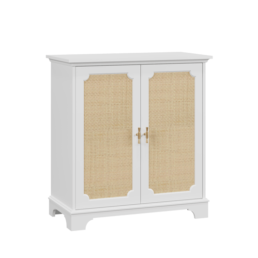 Dressoir – Sideboard – Buffet – Wijnkast – Console Tafel – Wit Met Rieten Deuren – Ruime Opbergruimte – Duurzaam MDF En Massief Hout