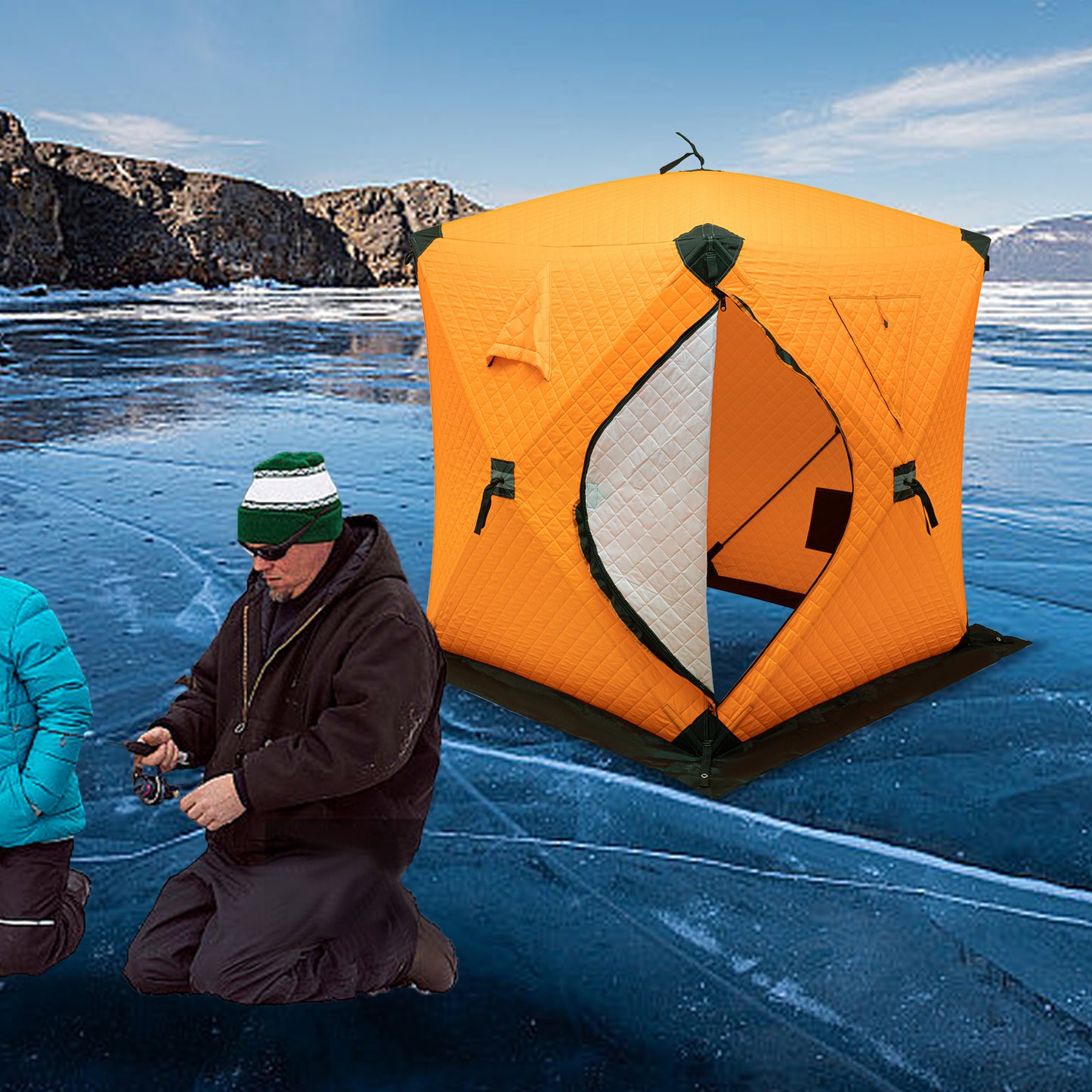 IJsvistent – Vis Shelter – Pop-up Tent – Wintertent – Kampeertent – 1-2 Personen – Geïsoleerd Met Dikker Katoen – Wind- en Sneeuwbestendig – Oranje
