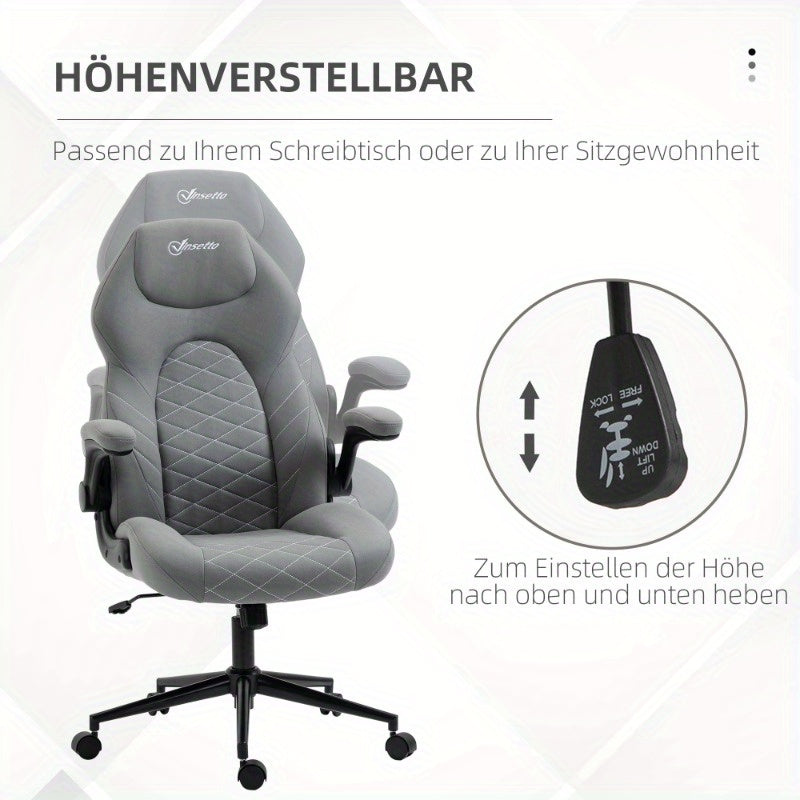 Ergonomische Bureaustoel – Kantoorstoel – Bureaustoel Met Armleuningen – Draaistoel – Werkstoel – Verstelbare Armleuningen – 360° Draaibaar – Hoge Rugleuning – Zachte Gewatteerde Zitting – Ademend Schoonmaakbaar Stof – 5-Wielbasis
