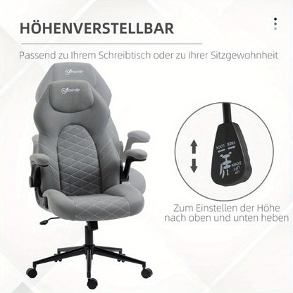 Ergonomische Bureaustoel – Kantoorstoel – Bureaustoel Met Armleuningen – Draaistoel – Werkstoel – Verstelbare Armleuningen – 360° Draaibaar – Hoge Rugleuning – Zachte Gewatteerde Zitting – Ademend Schoonmaakbaar Stof – 5-Wielbasis