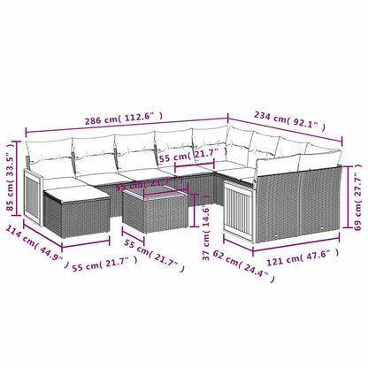 Buitenbank – Tuinbank – Zitbank – Tuinmeubel – Loungebank – Weerbestendig Polyrattan – Inclusief Tafel Met Acaciahouten Blad - Grijs