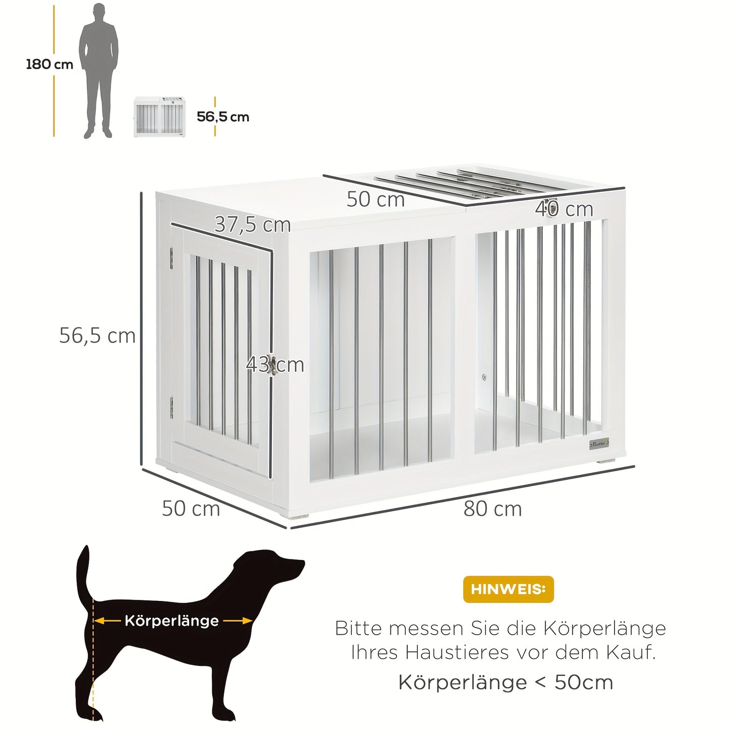 Hondenbench – Hondenkooi – Hondenhok – Bench Voor Middelgrote Honden – Dierenbench – Wit – Aluminium – 80x50x56,5 cm – Met Deur En Transportfunctie