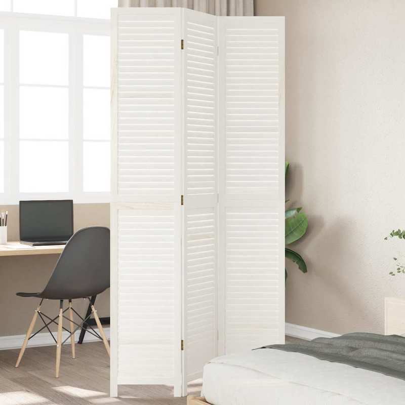 Room Divider with 3 Panels Made of Solid White Paulownia Wood