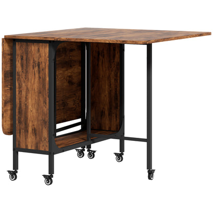 Uitklapbare Eettafel – Opklapbare Tafel – Uitschuifbare Tafel – Verrijdbare Tafel – Eettafel 6 Personen – Met Opbergruimte – Draagkracht 50 kg – Roodbruine Afwerking 130x80x74 cm