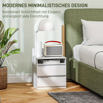 Nachtkastje – Bijzettafeltje – Slaapkamerkastje – Opbergkastje – Witte MDF Nachtkastjes Set – 2 Lades Met Soft-Close – Compact 70 Cm Hoog