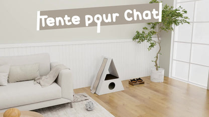 Kattenhuis – Kattenmand – Kattenhol – Kattenhut – Kattenverblijf – 2 Verdiepingen Met Matten – 4 Sisal Krabpalen – Hout – Wit-Beige