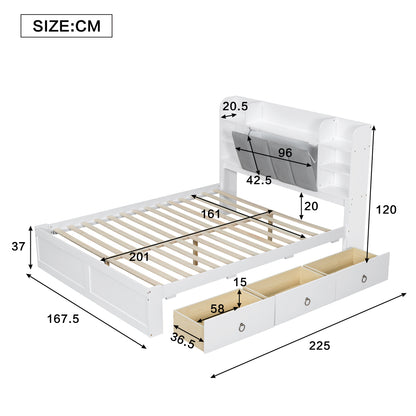Bedframe – Tweepersoonsbed – Opbergbed – Met Lattenbodem – Metal Bed – Modern Design – 160x200 cm – Stevig Metalen Frame Met 3 Lade Opbergruimte & Liftdeksel