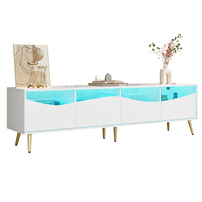Tv-Meubel – Tv-Kast – Tv-Dressoir – Media-Meubel – Televisiekast – Mat Wit – Gouden Metalen Onderstel – Glazen Deuren – 180x40x50 CM – Kabelmanagement – Stevig & Ruim