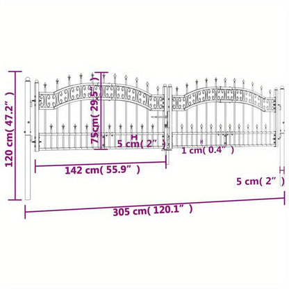 Poort Met Latten – Tuinpoort – Metalen Poort – Hekwerk – Looppoort – Zwart Gepoedercoat Staal – Weerbestendig – 305x120 cm