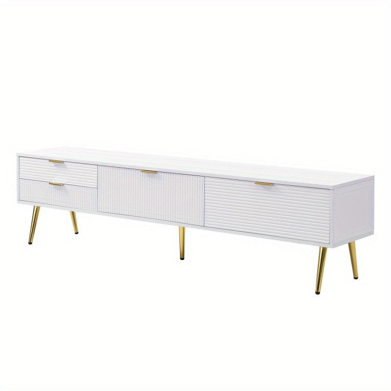 TV Meubel – Woonkamer Kast – Opbergkast – Dressoir – MDF Constructie – Kabeldoorvoer – Wit Met Gouden Accenten – 175 cm Breed
