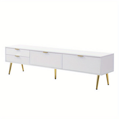 TV Meubel – Woonkamer Kast – Opbergkast – Dressoir – MDF Constructie – Kabeldoorvoer – Wit Met Gouden Accenten – 175 cm Breed