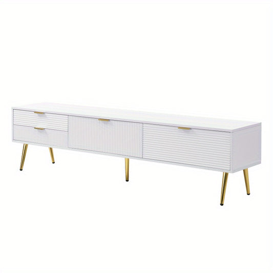 TV Meubel – Woonkamer Kast – Opbergkast – Dressoir – MDF Constructie – Kabeldoorvoer – Wit Met Gouden Accenten – 175 cm Breed