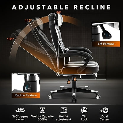 Big and Tall Gaming Chair with Footrest, Ergonomic Computer Chair with Headrest and Lumbar Support, High Back Adjustable Video Game Chairs, Recline Gaming Chair for Office