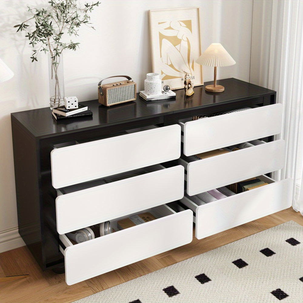 Ladekast – Ladenkast – Kommode – Dressoir – Opbergkast – Wit & Zwart – 6 Lades – Duurzaam Niet-Houten Materiaal – Geen Montage Nodig – Compact Voor Kleine Ruimtes