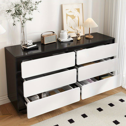 Ladekast – Ladenkast – Kommode – Dressoir – Opbergkast – Wit & Zwart – 6 Lades – Duurzaam Niet-Houten Materiaal – Geen Montage Nodig – Compact Voor Kleine Ruimtes