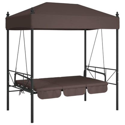 Hollywood Schommelstoel – Schommelstoel Met Kap – Loungestoel Buiten – Hangstoel Tuin – Patio Stoel Bruin – Stevig Stalen Frame – Weerbestendig Met Kussen