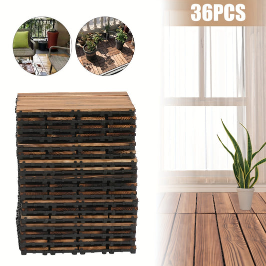 Hardhouten Terrastegels – Houten Vloertegels – Patio Tegels – Buiten Tegels – Interlock Tegels – 36 Stuks – Waterbestendig – 30,48 x 30,48 cm