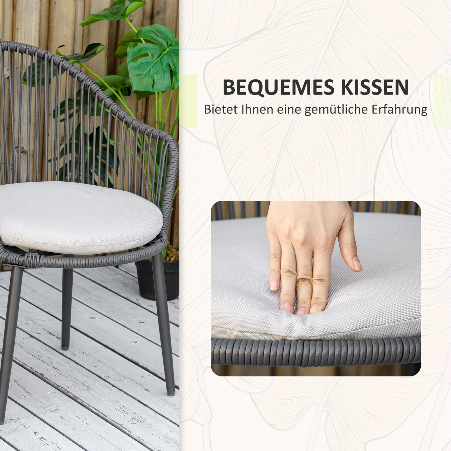 Bistro Set – Tuinset – Balkonset – Terras Meubels – Rattan Set – Donkergrijs Lichtgrijs – Weerbestendig Aluminium – Compact Formaat 65x63x80 cm