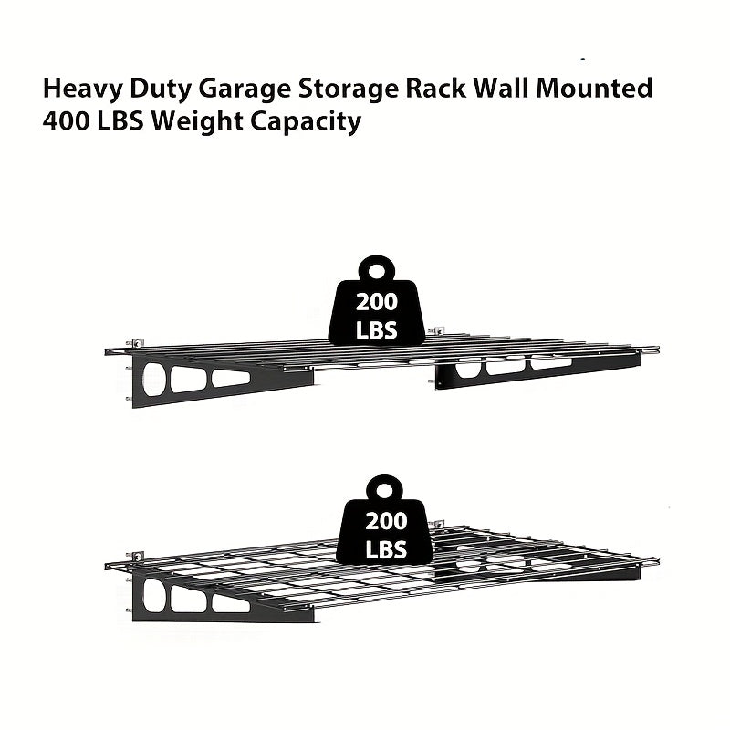 1 Steel 2-Pack Garage Storage Shelves, Heavy-Duty Steel, Storage Rack Wall Floating Shelves, Compatible with 40.64/45.72/60.96cm Wood Studs, 272.16 KG Capacity, Easy Installation with Hardware and Template, Garage Storage She