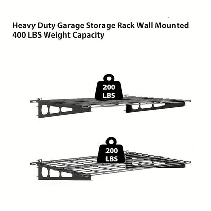 1 Steel 2-Pack Garage Storage Shelves, Heavy-Duty Steel, Storage Rack Wall Floating Shelves, Compatible with 40.64/45.72/60.96cm Wood Studs, 272.16 KG Capacity, Easy Installation with Hardware and Template, Garage Storage She