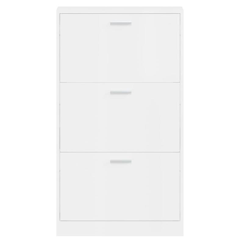 Modern Glossy White Shoe Rack - Heavy-Duty Shoe Organizer with Open Shelving, Space-Saving Floor Standing design, No Assembly Needed, for Entryway, Living Room, Office - Sturdy Hardwood Construction (59x17x108cm), Shoe Storag