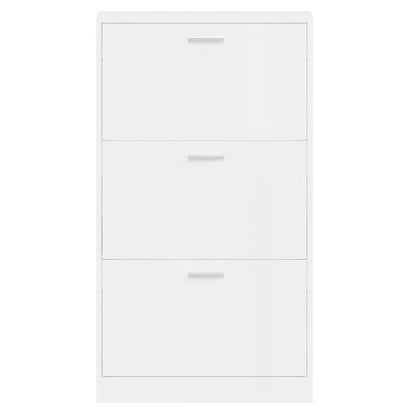 Modern Glossy White Shoe Rack - Heavy-Duty Shoe Organizer with Open Shelving, Space-Saving Floor Standing design, No Assembly Needed, for Entryway, Living Room, Office - Sturdy Hardwood Construction (59x17x108cm), Shoe Storag