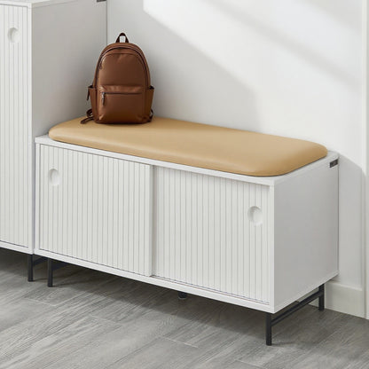 Schoenenkast – Schoenenrek – Schoenenbank – Halmeubel – Opbergmeubel – MDF Wit – Zitkussen en Compacte Opbergruimte voor 4 Paar Schoenen