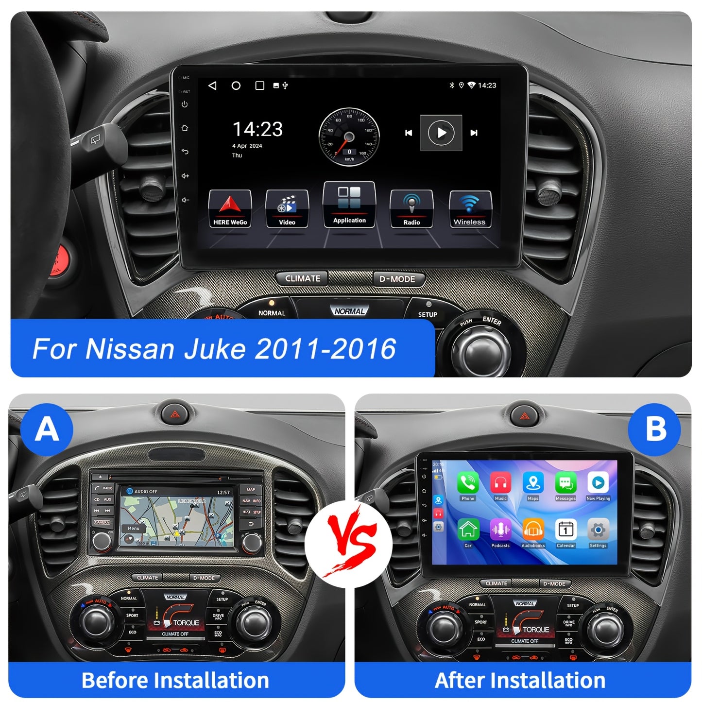 Autoradio – Auto Stereo – Car Radio – Multimedia Speler – Dashboard Radio – Android 15 OS – 9 Inch IPS Touchscreen – Draadloze CarPlay & Android Auto – Ingebouwde Dashcam – 2GB+32GB Geheugen