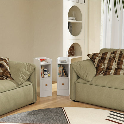 Nachtkastje – Bedside Table – Bijzettafel – Ladekastje – Opbergkast – Smal en Compact – 3 Lades – Hout Wit 20x35x60 cm
