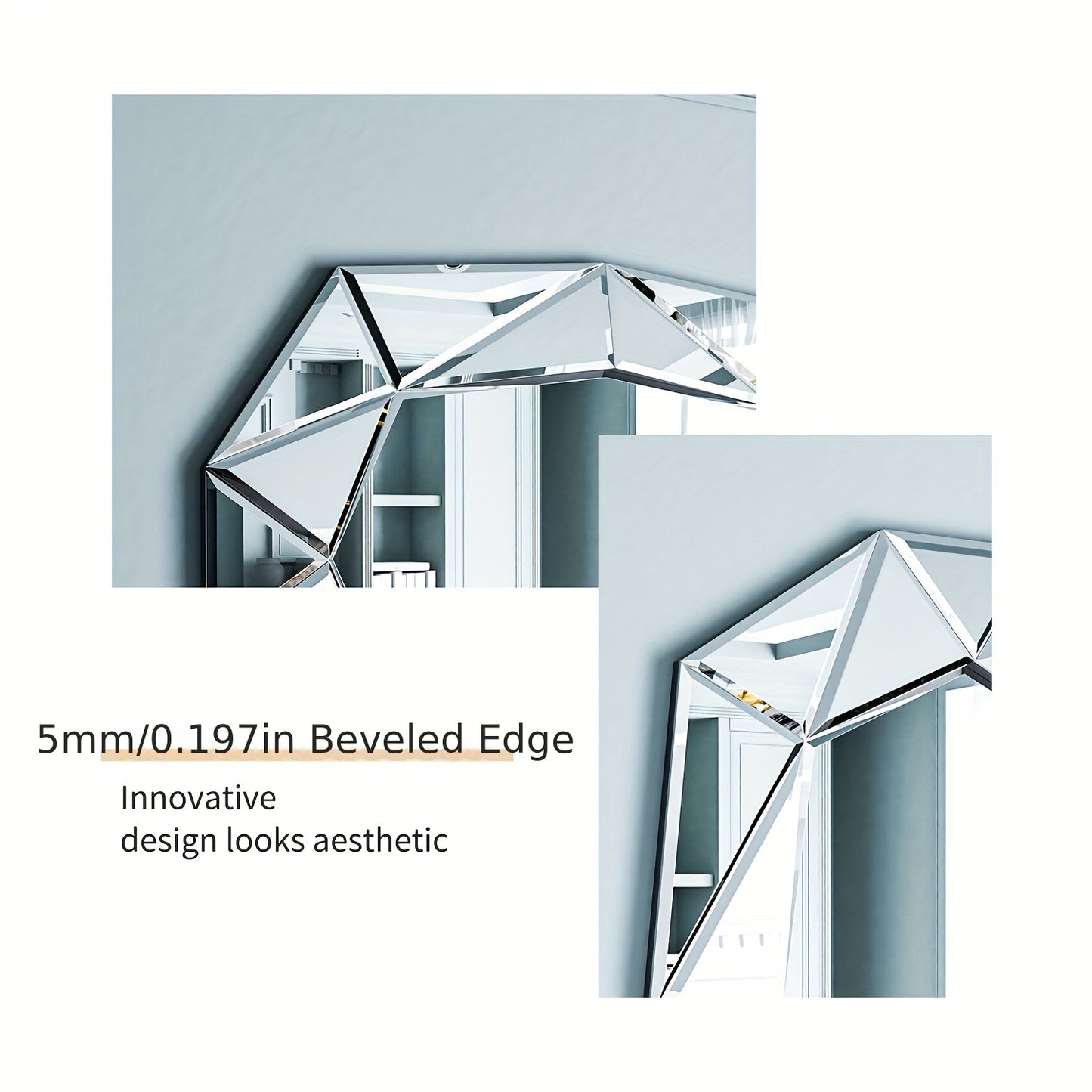 Wandspiegel – Spiegel – Muurspiegel – Badkamerspiegel – Decoratieve Spiegel – Onregelmatig Ontwerp – Facetrand Diamantvorm – 72x100 cm – Hoogwaardig Glas