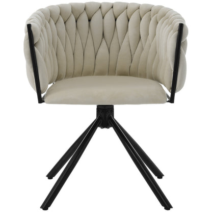 Velvet Draaifauteuil – Luxe Fauteuil – Lounge Stoel – Zitzetel – Relaxstoel – Set Van 2 – Beige Velvet Bekleding – Stevige Metalen Poten