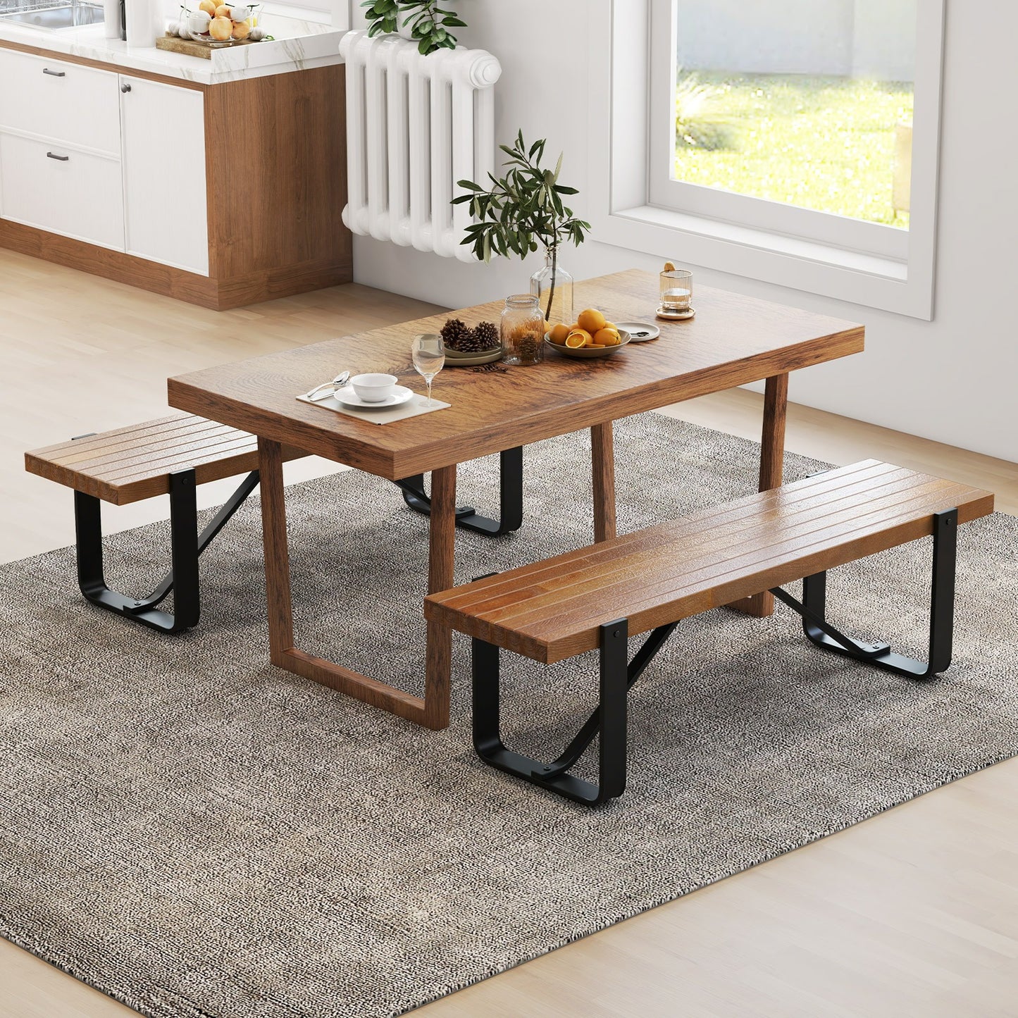 Halbank – Schoenenbank – Zitbank – Opbergbank – Eetkamerbank – Met Stabiel Metalen Frame – Belastbaar Tot 300 Kg – 152,5 Cm Lang – Rustieke Houtnerf