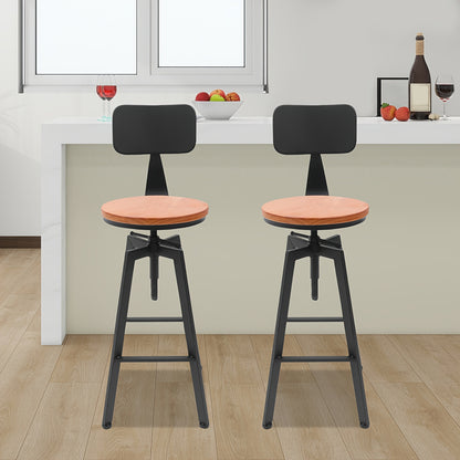 Barstoelen – Barkrukken – Keukenstoelen – Krukken – Barzitjes – Verstelbare Hoogte – 360° Draaibaar – Zwart Hout Metaal – Set Van 2