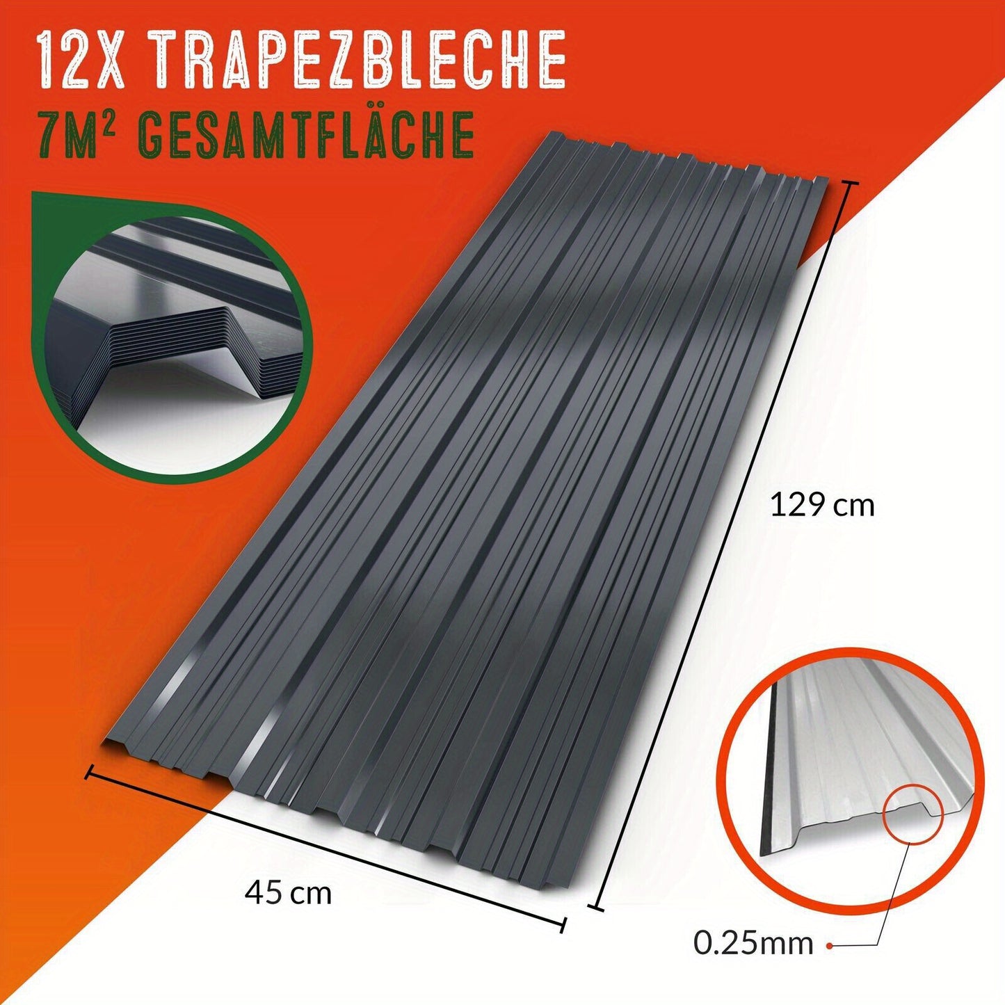 Dakplaat – Dakpanplaat – Dakpaneel – Golfplaat – Dakbedekking – Gegalvaniseerd Staal – 24 Stuks 129x45cm – 14m² – Weerbestendig – Lichtgewicht