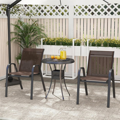 Tuinstoelen – Buitensstoelen – Terrasstoelen – Balkonstoelen – Stapelbare Stoelen – Metalen Frame – Ademend Textilene – Max. 150 kg Draagkracht – Set Van 4 Bruin