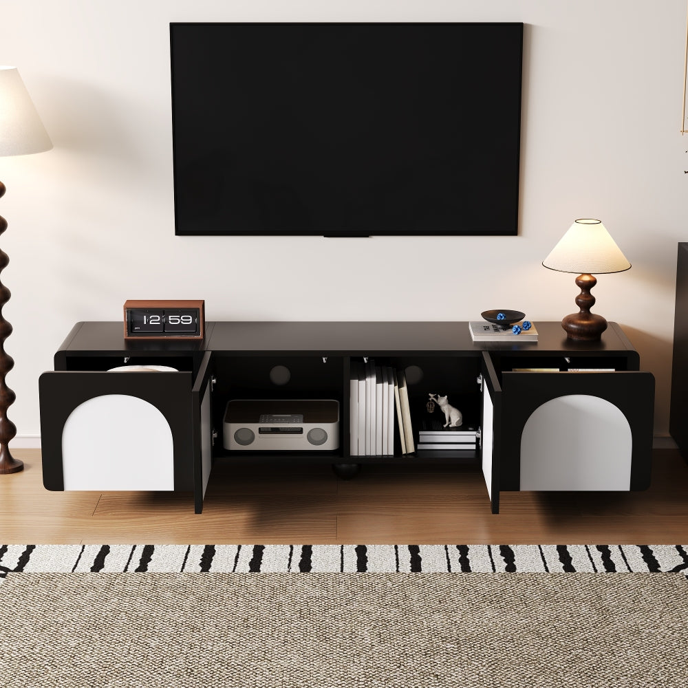TV Cabinet | Black and White Color Scheme, Modern Minimalist Design with Striking Contrast, Lightweight and Space-Saving, Ideal for Living Rooms, Bedrooms, Compact Flats, Metal Material