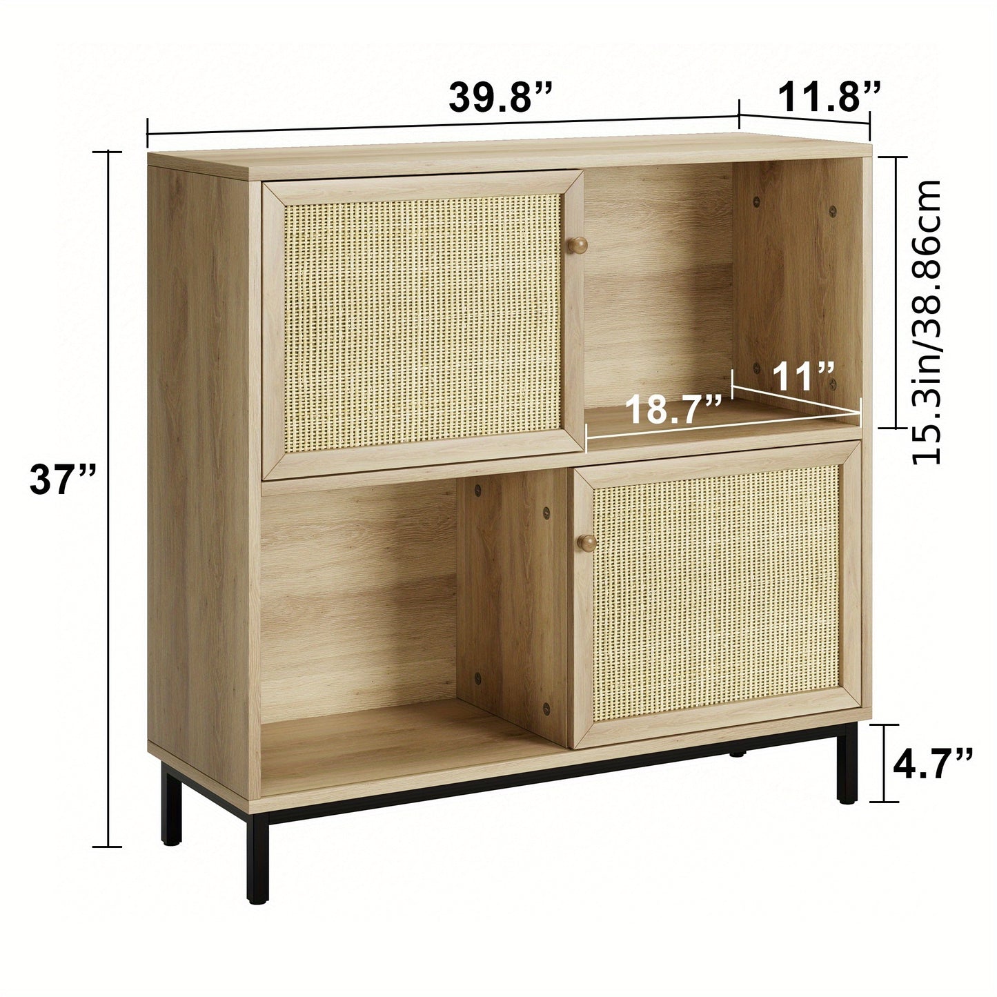 Wicker Opbergkast – Wicker Kast – Opbergmeubel – Keukenkast – Dressoir – Compacte Afmetingen 102x30x95 cm – Duurzaam Wicker Met Metaal