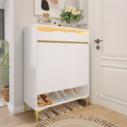 Schoenenkastje – Schoenenrek – Schoenenopberger – Schoenenkast – Schoenenhouder – Modern – Ruimtebesparend – Wit Metaal – Gouden Deur